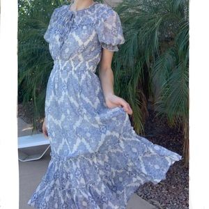 DownEast Basics Blue and White pattern Midi Dress